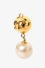 Chanel Vintage 1993 Gold Toned CC Ball/Faux Pearl Drop Clip On Earrings