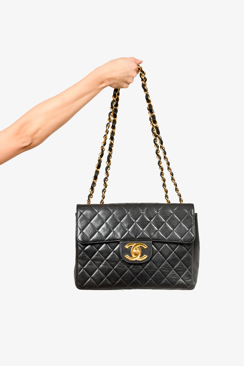 Chanel Vintage Black Quilted Lambskin Medium Tall Flap Gold