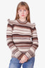 Chloé Brown/Cream Cashmere Striped Knit with Ruffles Size M