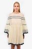 Chloe Cream/Black Striped Silk Sheer Mini Dress Size 34