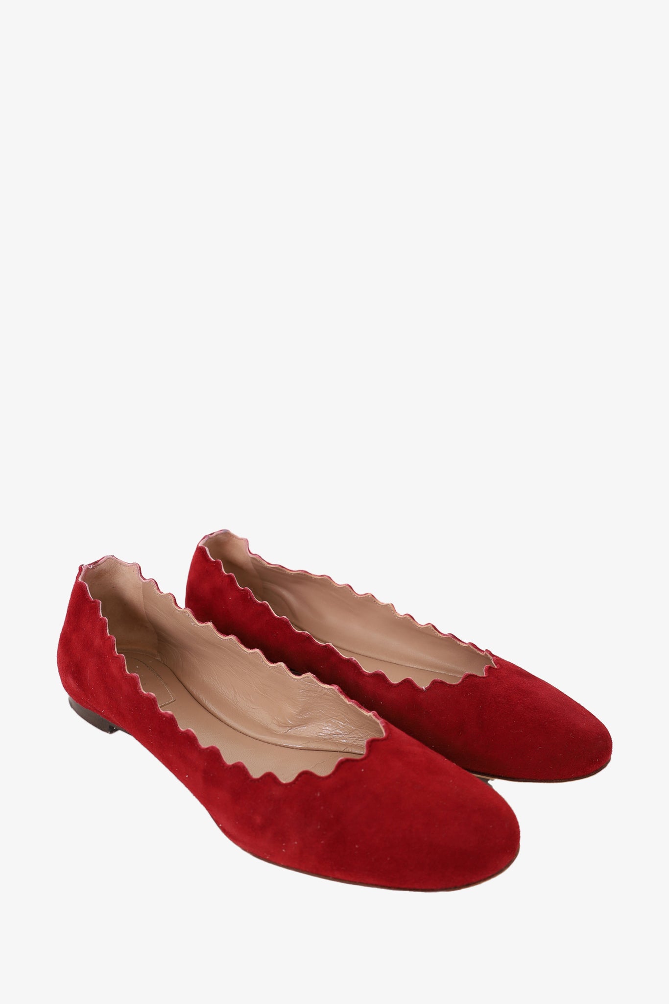 Chloe Red Suede Scalloped Flats Size 36.5