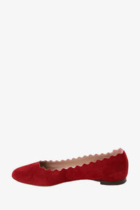 Chloe Red Suede Scalloped Flats Size 36.5