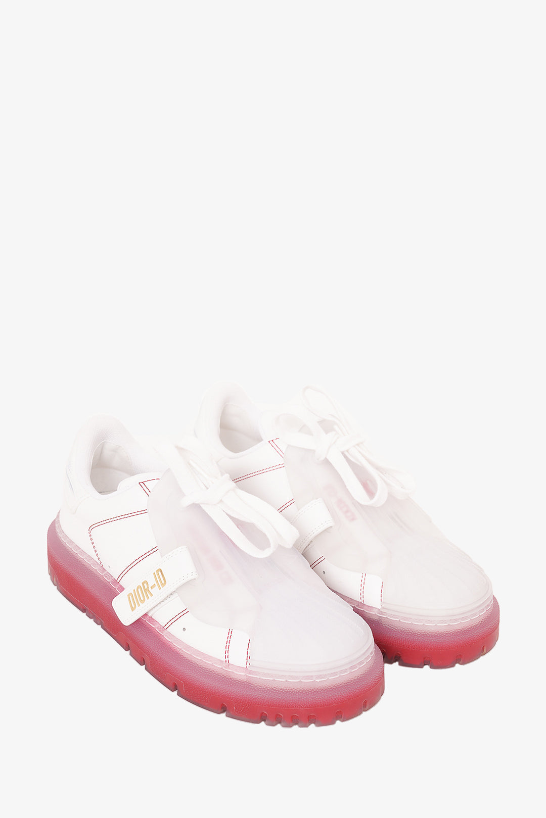 Christian Dior White Calfskin & Transparent Red Rubber Dior-id Sneaker sz 37