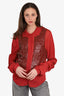 Christian Dior 2002 Red Front Leather Embroidered Cardigan Size 44