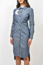 Christian Dior 2006 Grey Denim Floral Applique Button Up Shirt Dress Size 4