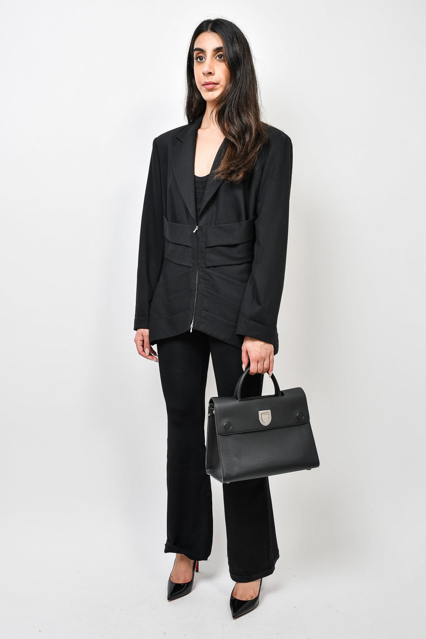 Christian Dior Black Grained Leather Medium 'Diorever' Top Handle Bag w/ Strap