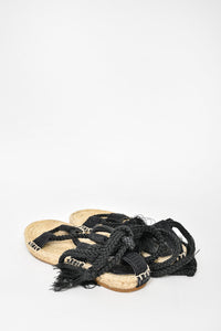 Christian Dior Black Rope Lace Up Flat Espadrille Sandals sz 35
