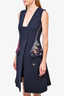 Christian Dior Blue Wool Navy Vest Dress with Embroidered Detail Size 6