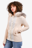 Christian Dior Cream Wool Cable Knit Fox Fur Hooded Cardigan Size S