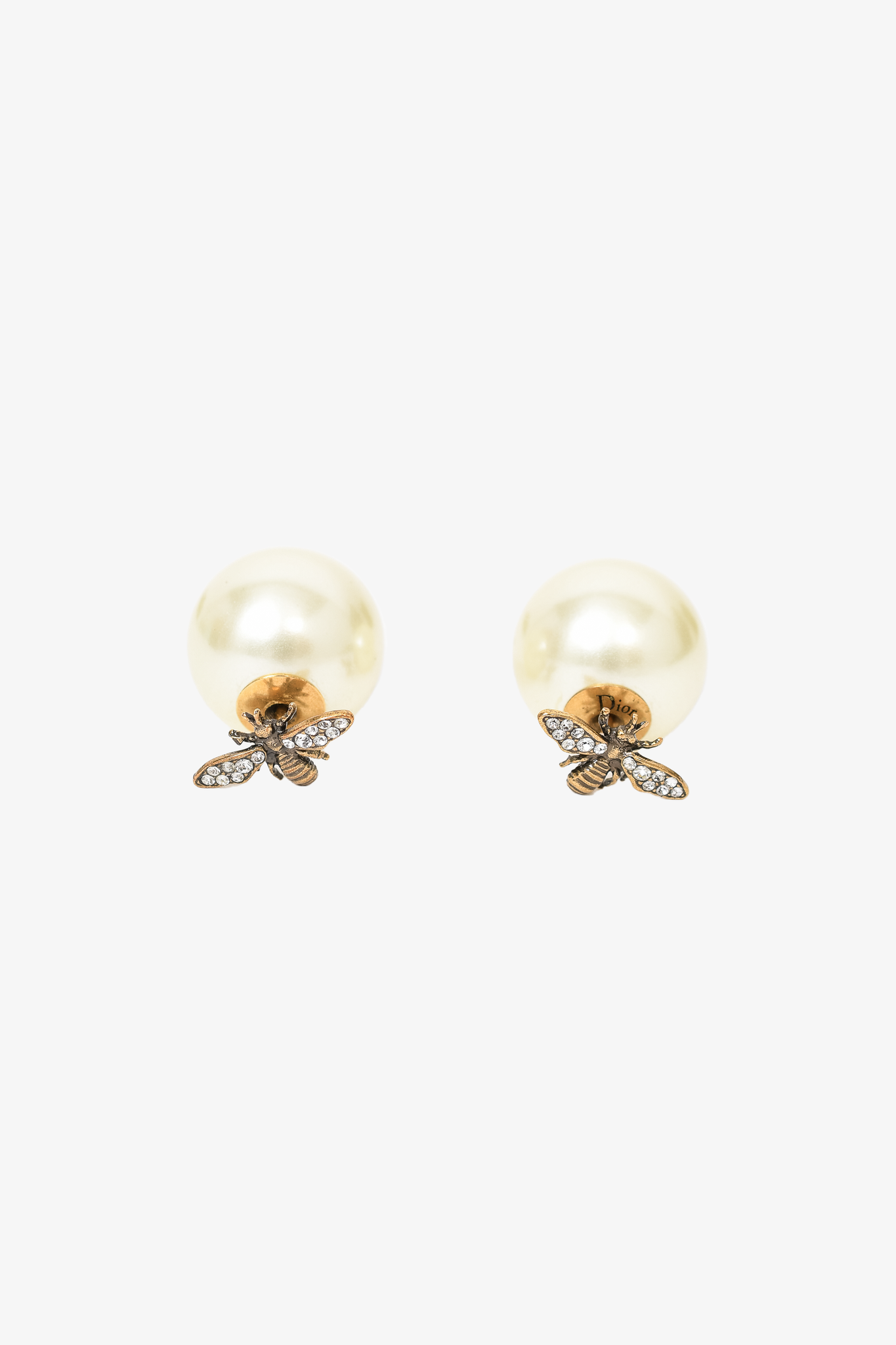 Christian Dior Faux Pearl Crystal Bee Tribales Stud Earrings