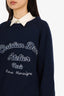 Christian Dior Navy Blue/White Wool 'Atelier' Embroidered Sweater Size L Mens