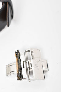 Christian Dior Silver Diamond Square Face w/ Black Leather Strap