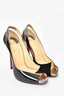 Christian Louboutin Black Patent/Suede Peep Toe Heels Size 37