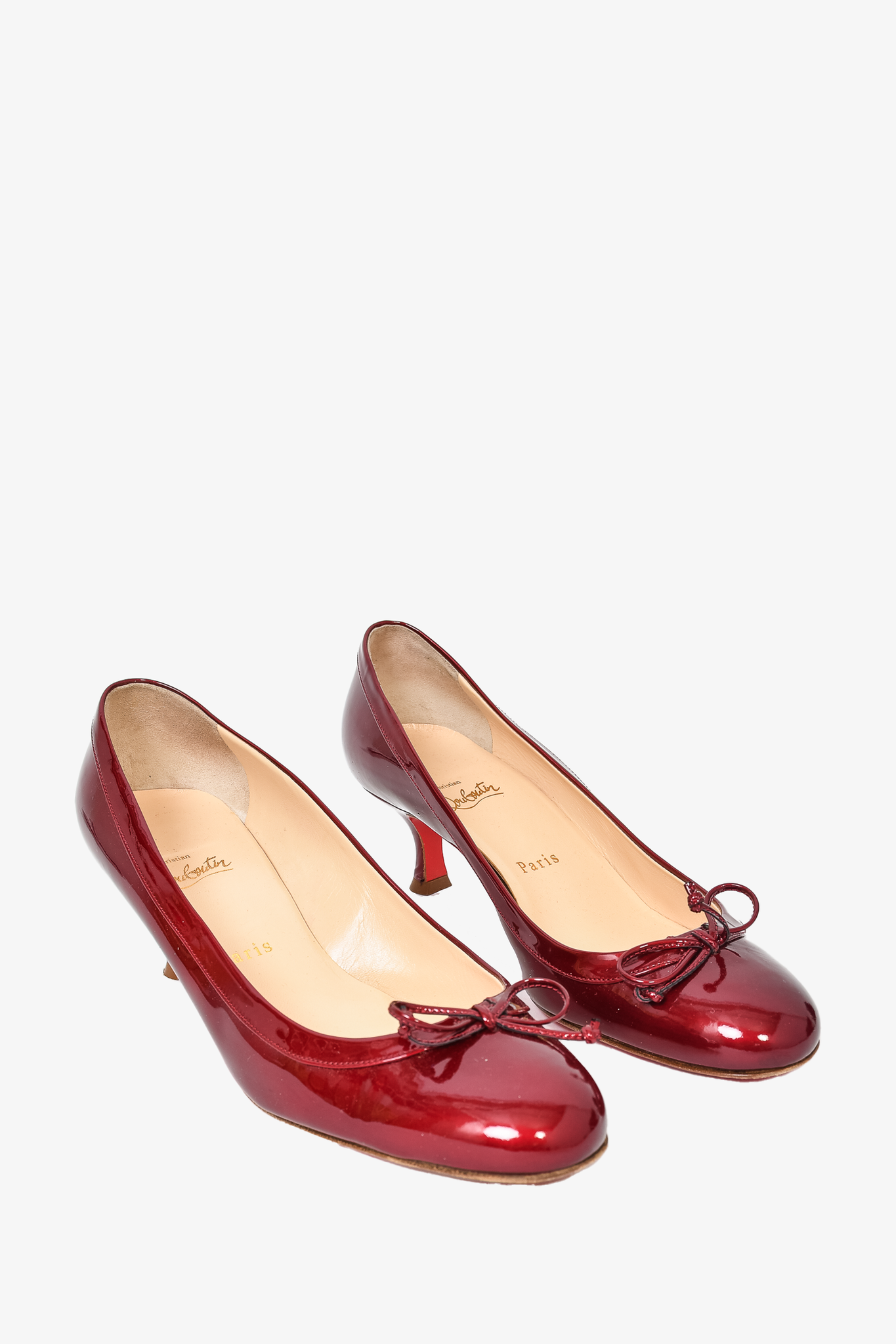 Christian Louboutin Red Patent Leather Round Toe Kitten Heels sz 39.5