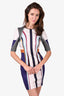 Clover Canyon White/Blue Geometric Printed Neoprene Sleeve Dress Size XS