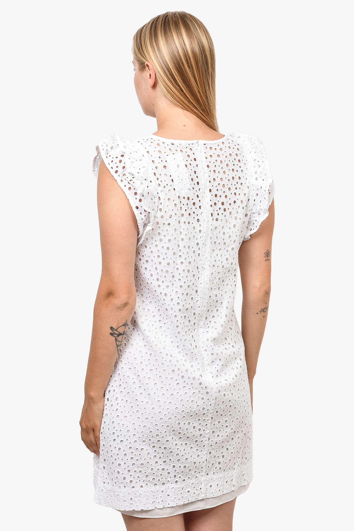 Club Monaco White Cotton Eyelet Mini Dress with Slip Est. Size S Mine