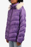 Courrèges Purple Down Coat With Faux Fur Trim Hood Est. Size M