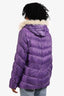 Courrèges Purple Down Coat With Faux Fur Trim Hood Est. Size M