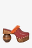 Cult Gaia Burgundy w/ Orange Fur Trim Wooden Heel Clog Mule Size 38
