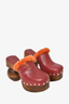 Cult Gaia Burgundy w/ Orange Fur Trim Wooden Heel Clog Mule Size 38