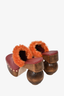 Cult Gaia Burgundy w/ Orange Fur Trim Wooden Heel Clog Mule Size 38