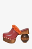 Cult Gaia Burgundy w/ Orange Fur Trim Wooden Heel Clog Mule Size 38