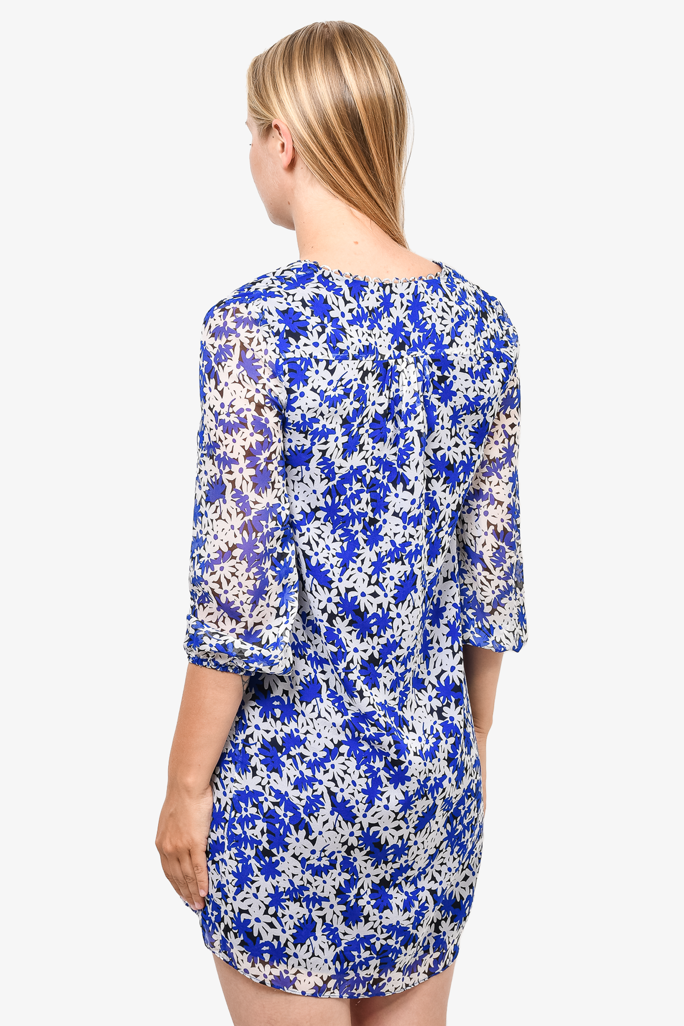 Diane Von Furstenberg Blue White Floral Silk L S Dress sz 0 Mine