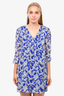 Diane Von Furstenberg Blue/White Floral Silk L/S Dress sz 0