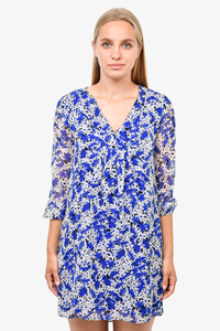 Diane Von Furstenberg Blue White Floral Silk L S Dress sz 0 Mine
