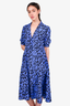 Diane Von Furstenburg Blue/Black Leopard Print Collared Dress Size 6