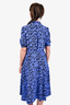 Diane Von Furstenburg Blue/Black Leopard Print Collared Dress Size 6