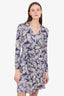 Diane von Furstenberg Blue/White Silk Patterned Belted Long-Sleeve Dress Size 4