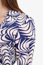 Diane von Furstenberg Blue/White Silk Patterned Belted Long-Sleeve Dress Size 4