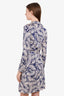 Diane von Furstenberg Blue/White Silk Patterned Belted Long-Sleeve Dress Size 4