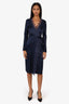 Dion Lee Navy Silk Long-sleeve Cutout Dress with Lace Detail Size 2 with Tag