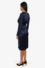 Dion Lee Navy Silk Long-sleeve Cutout Dress with Lace Detail Size 6
