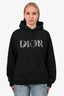 Dior Black Floral Embroidered Logo Hoodie Size M