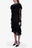 Dodo Baror Black Lace Sheer Ruffle Maxi Dress with Crystal Embellished Collar Size 44