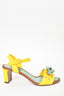 Dolce & Gabanna Yellow Croc Embossed Blue Flower Heeled Sandals Size 40