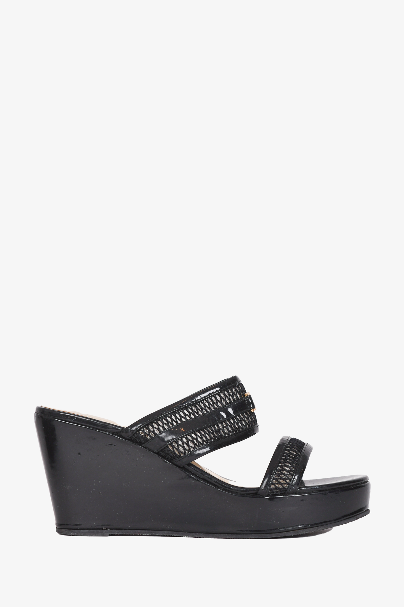 Dolce & Gabbana Black Double Strap "DG" Wedge Sandals Size 40