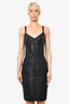 Dolce & Gabbana Black Satin Ruched Corset Midi Dress Size 44