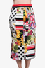 Dolce & Gabbana Red Multi Printed Silk Midi Skirt Size 42