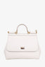 Dolce & Gabbana White Leather Medium Sicily Top Handle Bag