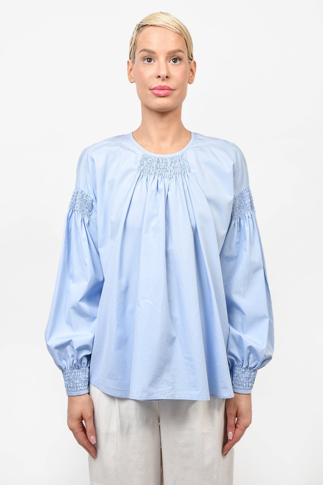 Dries Van Noten Blue Ruched Detailed Blouse size 38