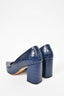 Dries Van Noten Navy Blue Croc Embossed Leather Block Heels sz 37.5