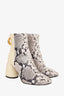 Ellery Snake Print/Yellow Leather with Gold Chain Ankle Boots Size 35