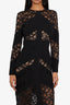 Ellie Saab Black Cotton Lace Long Dress Crew Neck Long Sleeves Zip At The Back Size 40
