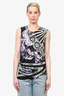 Emilio Pucci Black/Purple Floral Sleeveless Top with Side Pleats Size 6