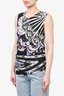 Emilio Pucci Black/Purple Floral Sleeveless Top with Side Pleats Size 6