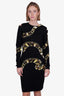 Emilio Pucci Black Wool Patterned Cut Long Sleeve Dress Size M